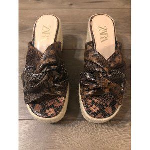 Zara Jute Espadrille Sandal SZ 38 Brown Snakeskin wedge